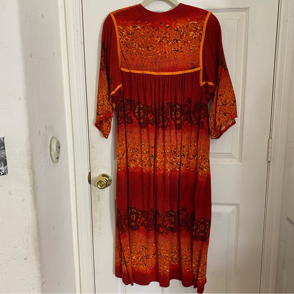 Vintage Krist Gudnason California Dress Duster Caftan Red Orange - Picture 2 of 10